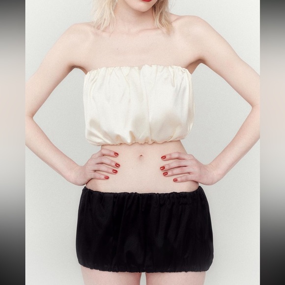 Final drop! Price firm! NWT HELSA black satin blouson tube top - XS - Picture 6 of 9